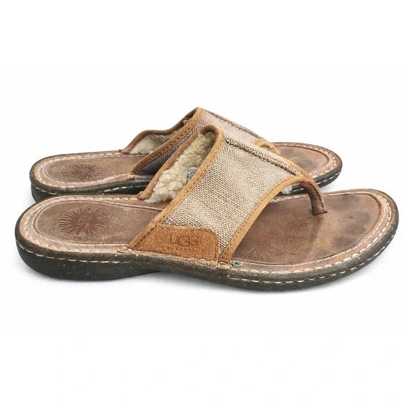UGG Layback EU 39 US 8 Brown Fleece Lined Flip Flop Thong Sandals Comfort Shoes - Picture 1 of 7